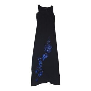 90s Elegant Black With Blue Floral Women's Dress Size S
